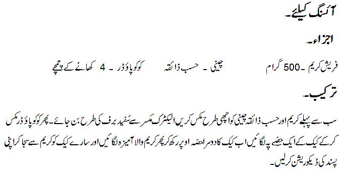 Chocolate icing recipe in Urdu
